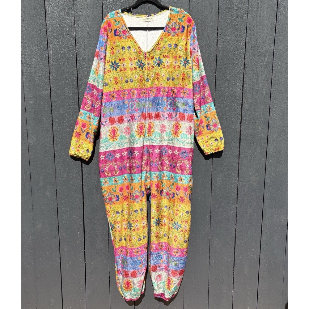 Natural Life Boho Patchwork One Piece Pajama Jumpsuit XL Cozy Fleece Oversize